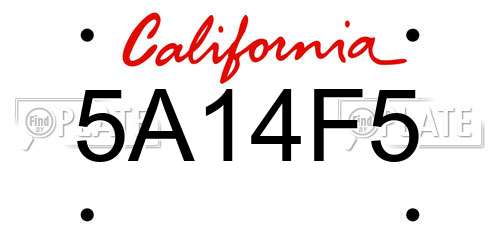 5A14F5 California License Plate