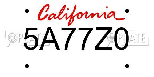 5A77Z0 California License Plate