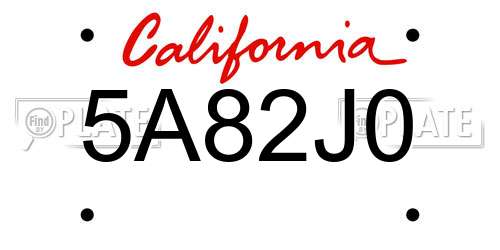5A82J0 California License Plate