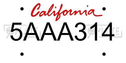 5AAA314 California License Plate