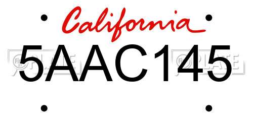 5AAC145 California License Plate