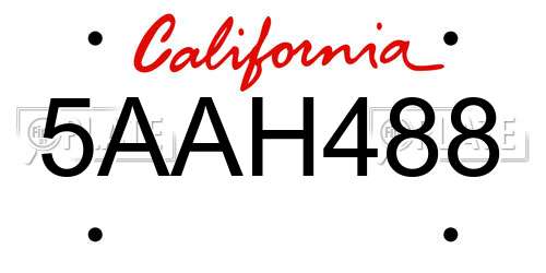 5AAH488 California License Plate