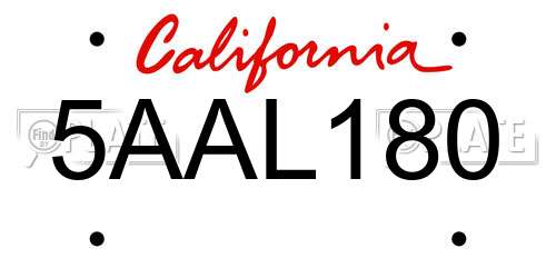 5AAL180 California License Plate