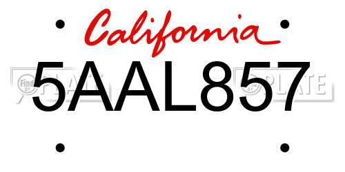 5AAL857 California License Plate