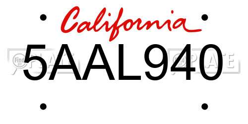5AAL940 California License Plate