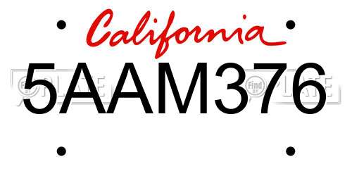 5AAM376 California License Plate