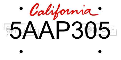 5AAP305 California License Plate