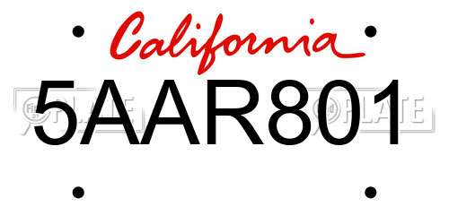 5AAR801 California License Plate