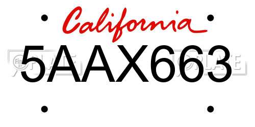 5AAX663 California License Plate
