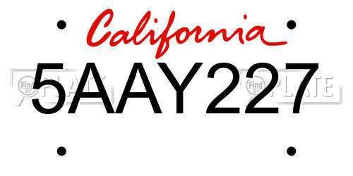 5AAY227 California License Plate