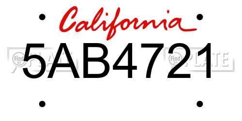 5AB4721 California License Plate