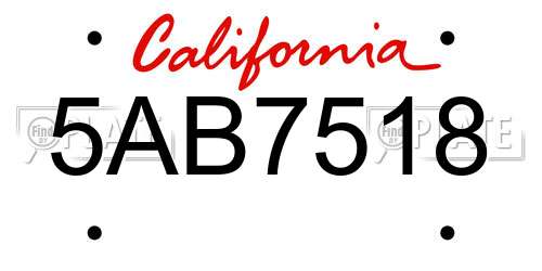 5AB7518 California License Plate