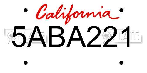 5ABA221 California License Plate