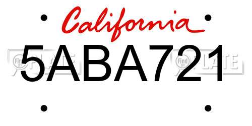 5ABA721 California License Plate