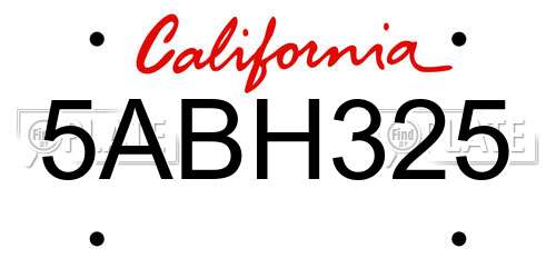 5ABH325 California License Plate