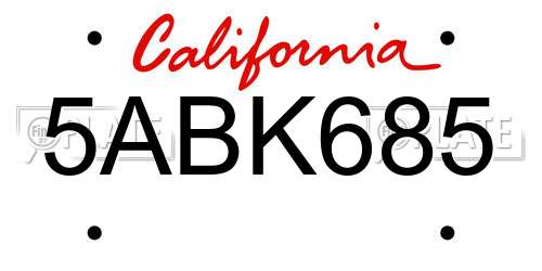 5ABK685 California License Plate