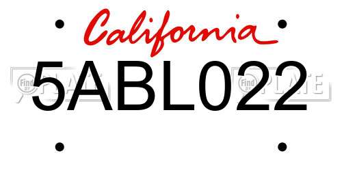 5ABL022 California License Plate