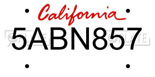5ABN857 California License Plate