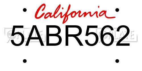 5ABR562 California License Plate