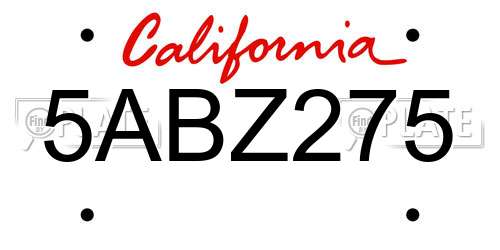 5ABZ275 California License Plate