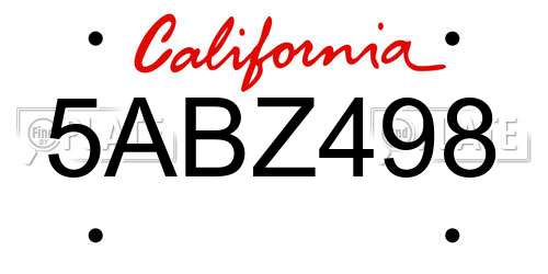 5ABZ498 California License Plate
