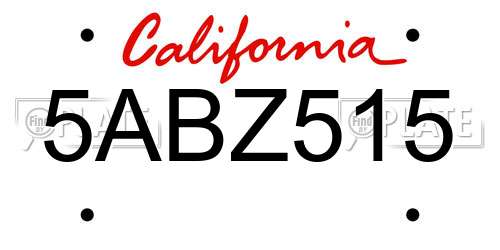 5ABZ515 California License Plate