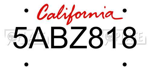 5ABZ818 California License Plate