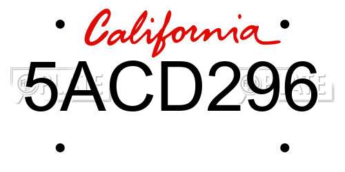 5ACD296 California License Plate