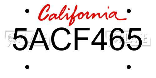 5ACF465 California License Plate