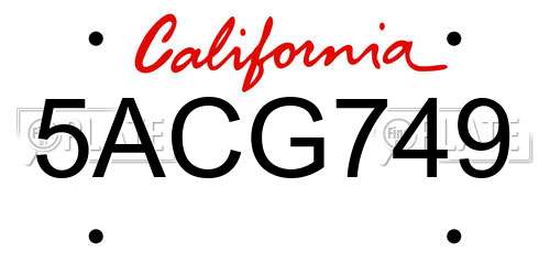 5ACG749 California License Plate