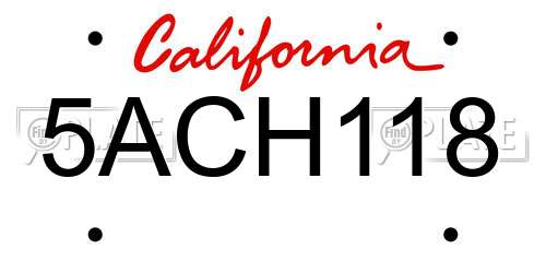 5ACH118 California License Plate