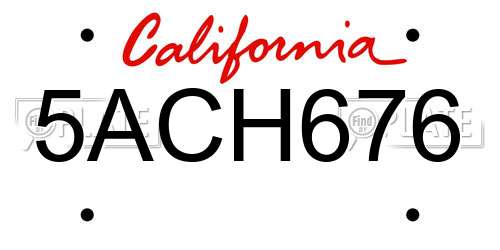 5ACH676 California License Plate