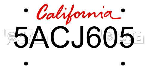 5ACJ605 California License Plate