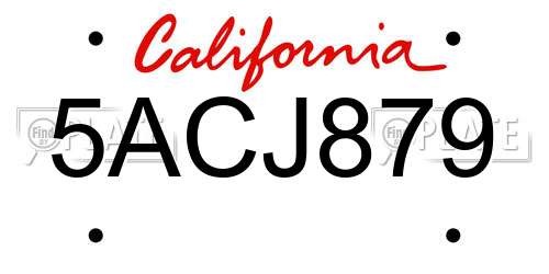 5ACJ879 California License Plate