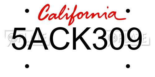 5ACK309 California License Plate