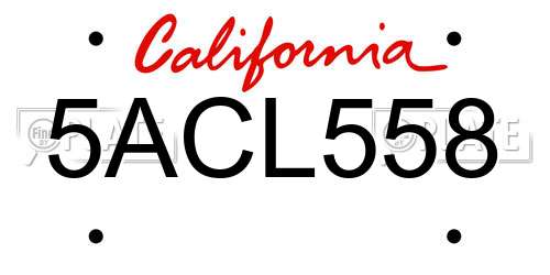 5ACL558 California License Plate