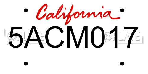 5ACM017 California License Plate