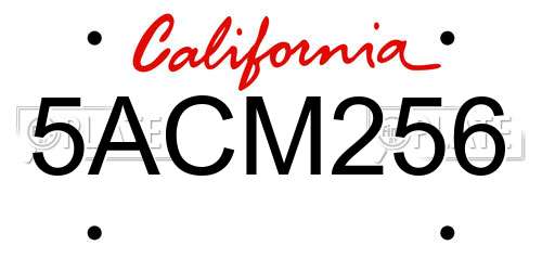 5ACM256 California License Plate