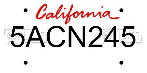 5ACN245 California License Plate