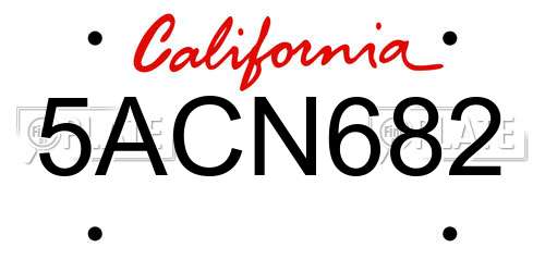 5ACN682 California License Plate