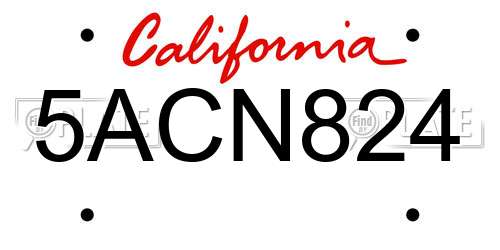 5ACN824 California License Plate
