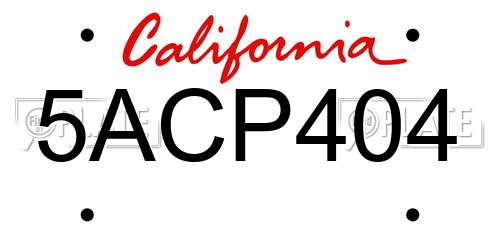 5ACP404 California License Plate