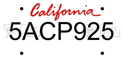 5ACP925 California License Plate