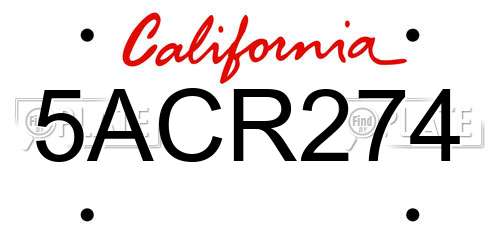 5ACR274 California License Plate