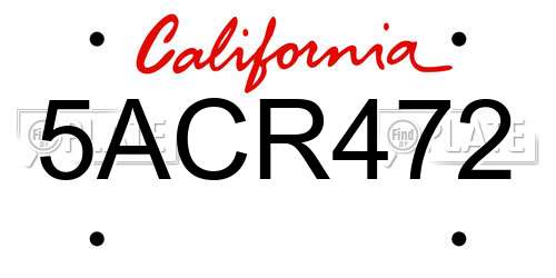 5ACR472 California License Plate