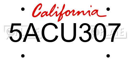 5ACU307 California License Plate