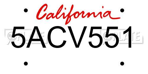 5ACV551 California License Plate