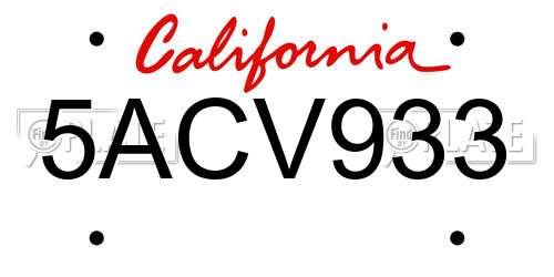 5ACV933 California License Plate