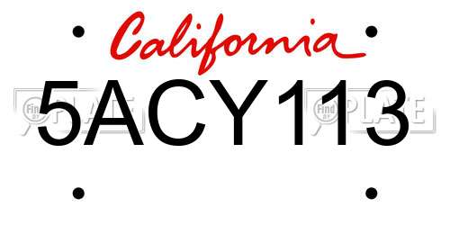 5ACY113 California License Plate