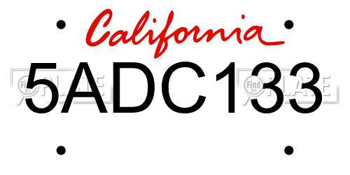 5ADC133 California License Plate